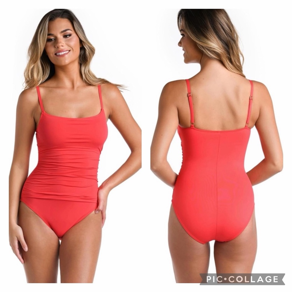 La Blanca One Piece Swimsuit Island Goddess Shirred Side Guava, 4